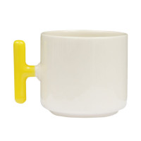 Sarı Kulplu Seramik Latte Kupa - Kutulu