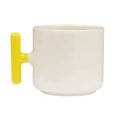 Sarı Kulplu Seramik Latte Kupa - Kutulu