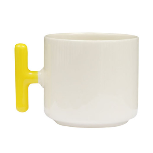 Sarı Kulplu Seramik Latte Kupa - Kutulu